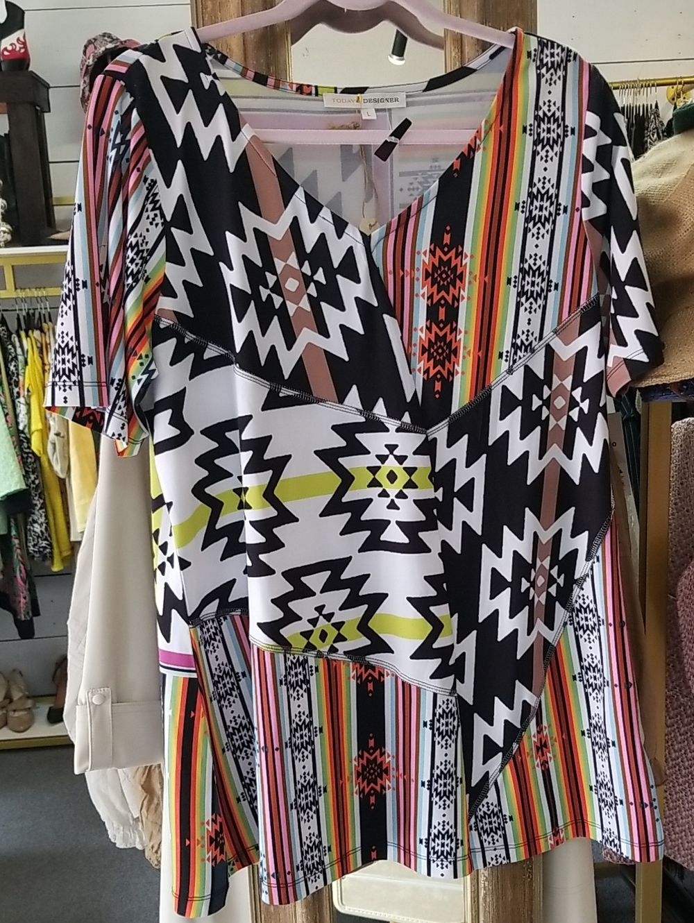 Women’s Multicolor Aztec V-Neck Short Sleeve Tee